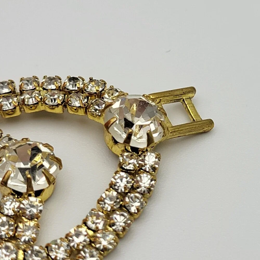 Vintage Gold Tone Clear Crystal Statement Chain Bracelet 7
